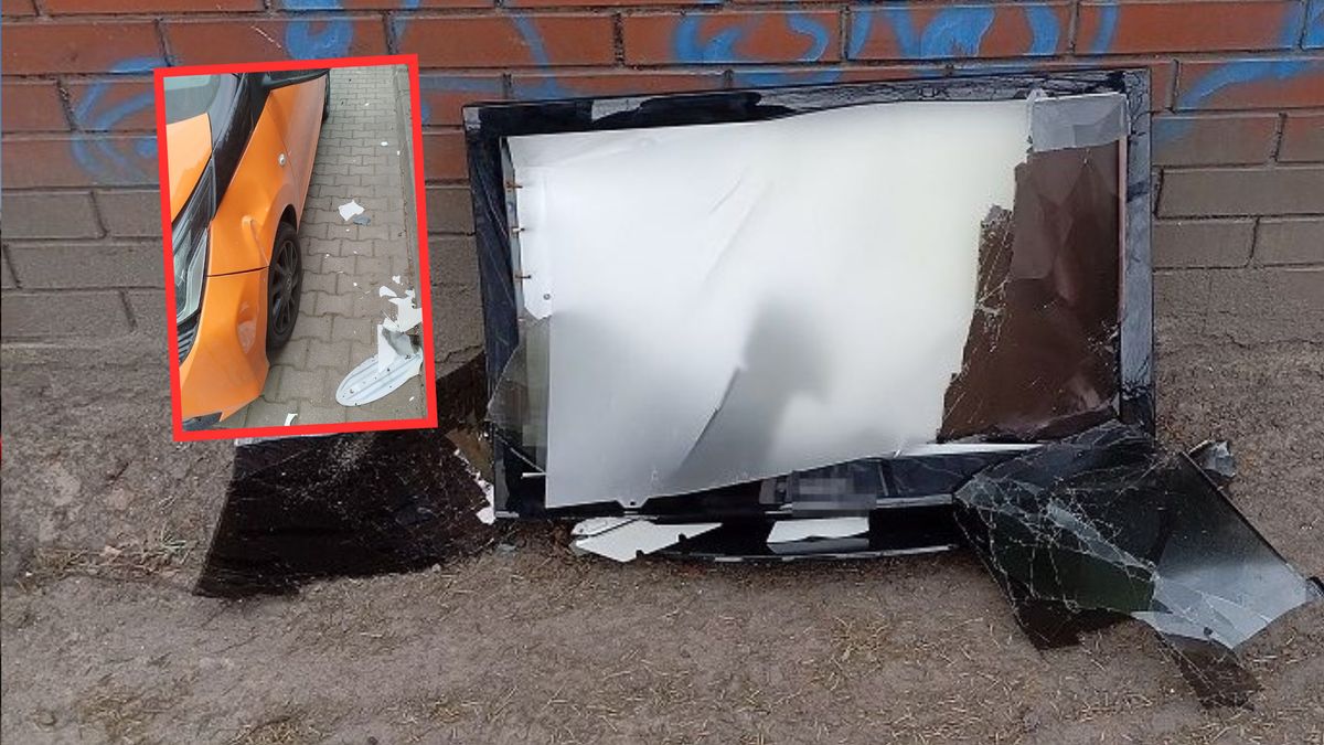 Mężczyzna zrzucił z balkonu telewizor. Zniszczył zaparkowane auto 
