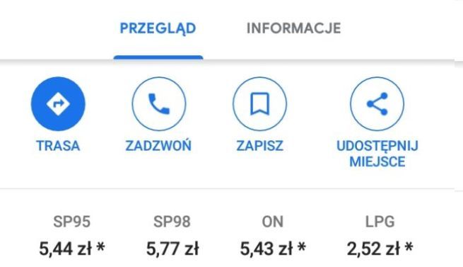 Ceny paliw w Mapach Google