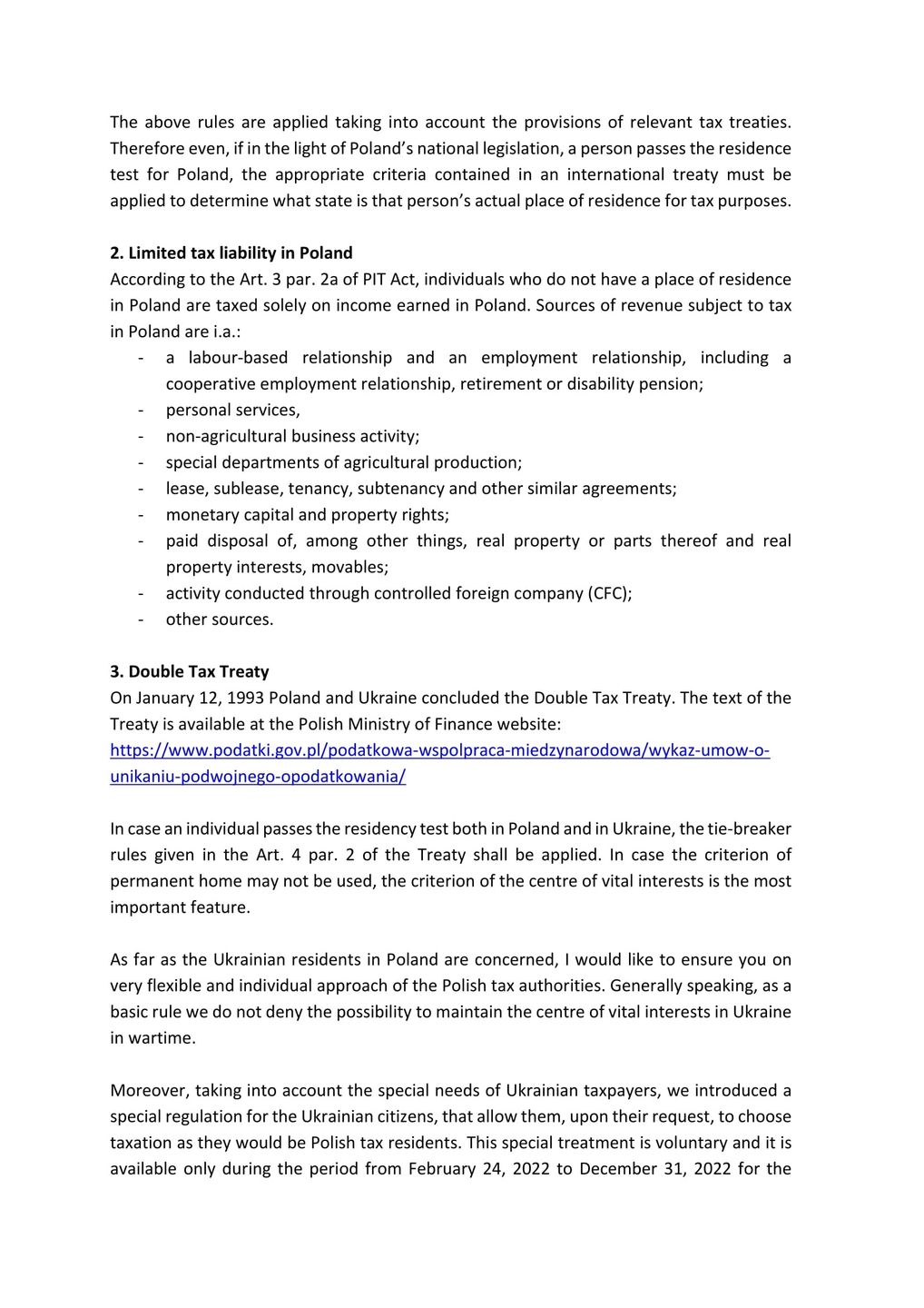Pismo Ministerstwa Finansów RP do ukraińskich władz podatkowych. 