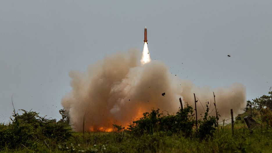 SAN ANTONIO, PHILIPPINES - APRIL 25: A patriot surface-to-air missile is fire by United States military during a live fire drill presented to members of the media on April 25, 2023 at the Naval Education Training and Doctrine Command (NETDC) in San Antonio, Zambales, Philippines. The live fire drill is part of the annual US-Philippines drills called Balikatan, meaning "shoulder to shoulder" in Tagalog, which will involve more than 17,000 military personnel and are scheduled to end on April 28th. (Photo by Jes Aznar/Getty Images)