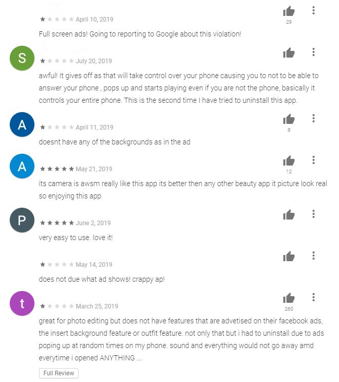 Dziwne recenzje ze skrajnymi ocenami w Google Play – to może być efekt działania Shoppera, źródło: Kaspersky Lab.