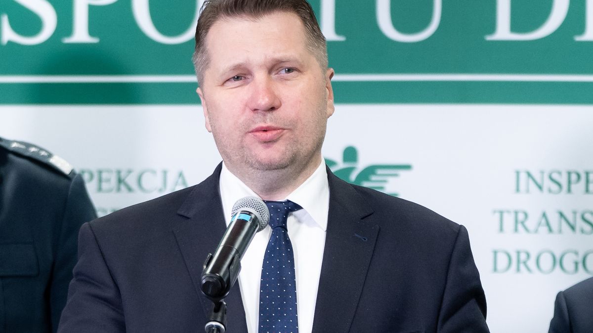 Polish minister of infrastructure Andrzej Adamczyk, minister of education Przemyslaw Czarnek and Chief Inspector of Transport Alvin Gajadhur during the online educational meeting on the basic principles of road safety for children from Ukraine in Warsaw, Poland on April 21, 2022 (Photo by Mateusz Wlodarczyk/NurPhoto via Getty Images)