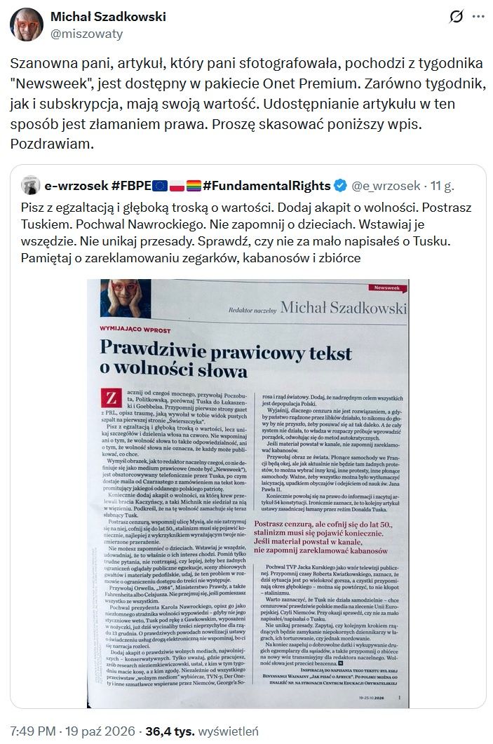 Wpisy Michała Szadkowskiego i Ewy Wrzosek