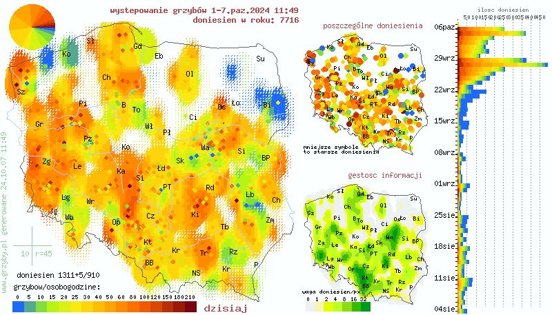 Mapa występowania grzybów w Polsce