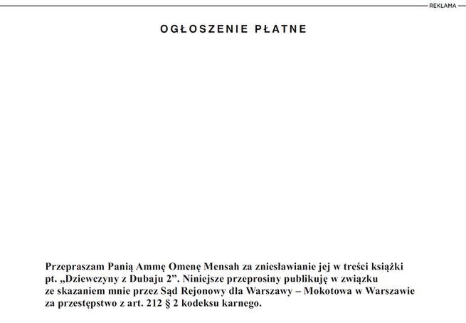 Przeprosiny dla Omeny Mensah