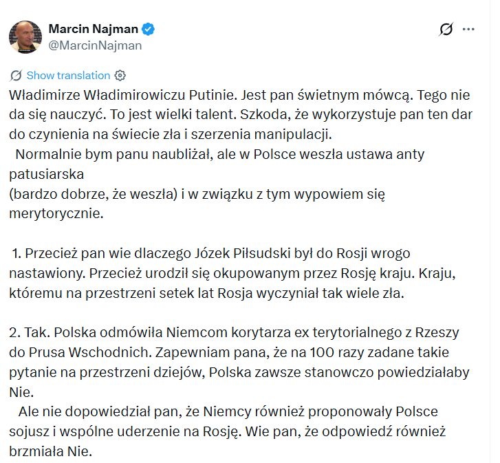 Post Marcina Najmana o Putinie