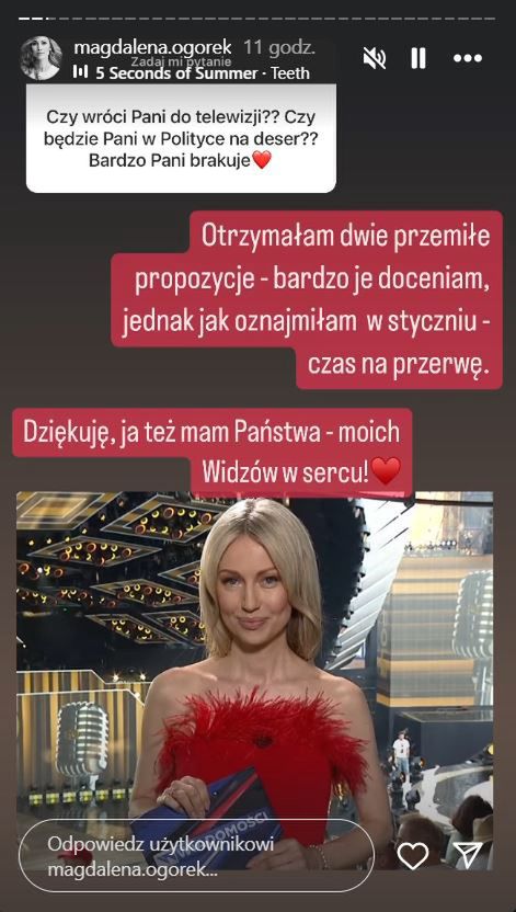 Magdalena Ogórek skomentowała swój ewentualny powrót do telewizji