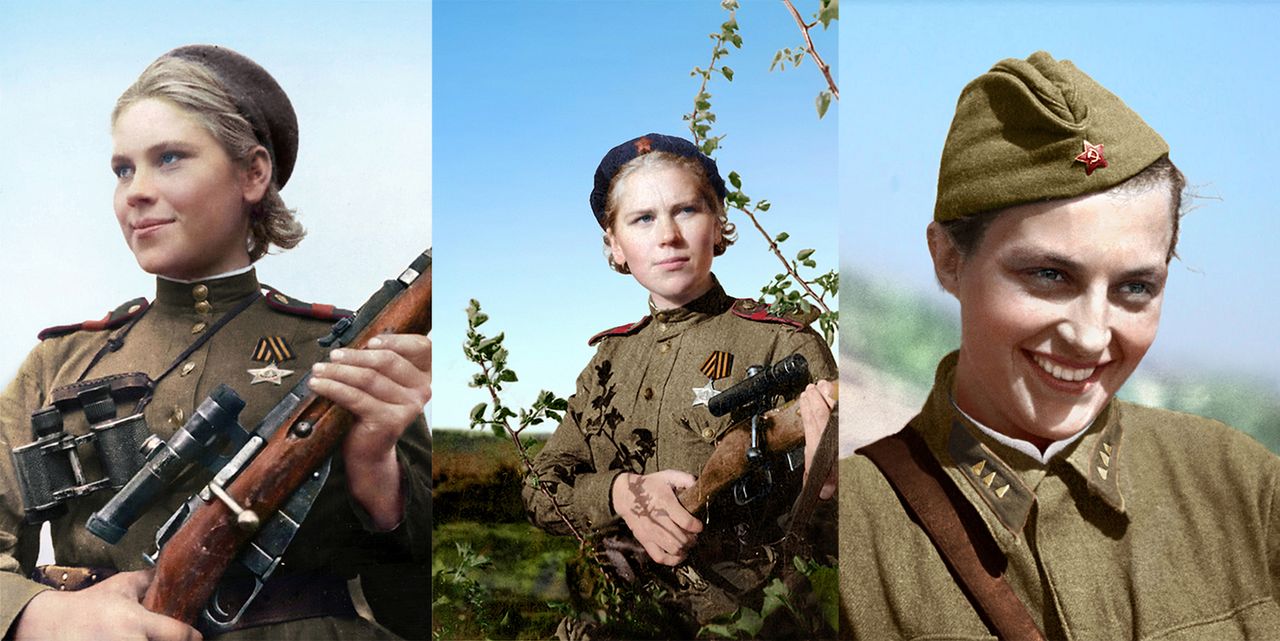 W czerwcu 1941 roku wojska nazistowskich Niemiec napadły na Związek Radziecki z celem podboju państwa oraz zniewolenia ludności. W odpowiedzi na to ponad 2000 rosyjskich kobiet zostało wcielonych jako snajperki. Artystka Olga Shirnina postanowiła oddać im hołd, retuszując i kolorując ich zdjęcia.