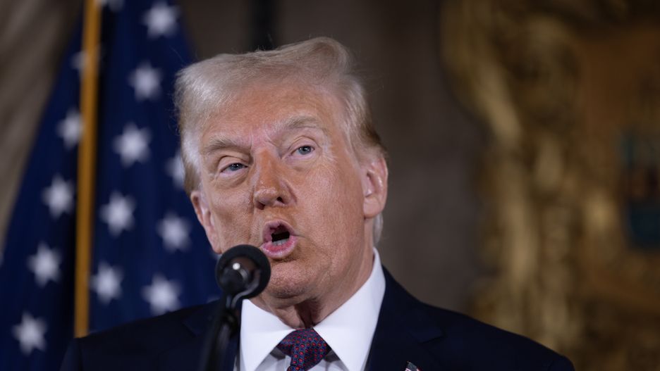 PALM BEACH, FLORIDA - JANUARY 07:  U.S. President-elect Donald Trump speaks to members of the media during a press conference at the Mar-a-Lago Club on January 07, 2025 in Palm Beach, Florida. Trump will be sworn in as the 47th president of the United States on January 20, making him the only president other than Grover Cleveland to serve two non-consecutive terms in office. (Photo by Scott Olson/Getty Images)