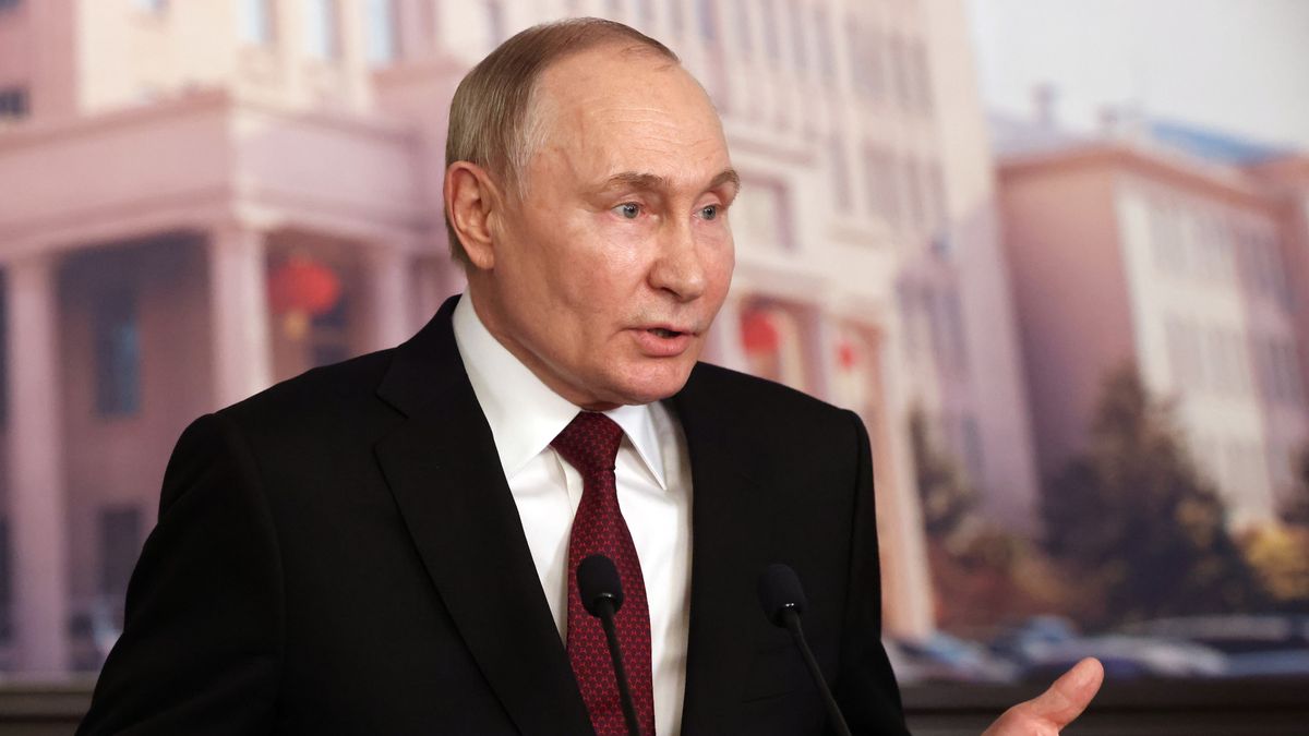 HARBIN, CHINA - MAY 17: (RUSSIA OUT) Russian President Vladimir Putin gestures during his press conference at the Harbin Institute of Technology, May 17, 2024, in Harbin, China. Russian President Putin is having a two-day visit to China. (Photo by Contributor/Getty Images)
