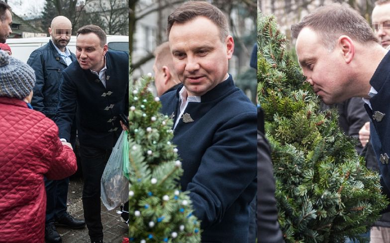 Andrzej Duda podziwia choinki w Krakowie