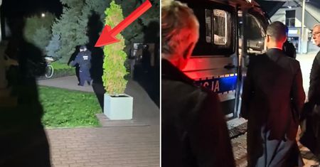 Sceny pod kościołem. Biskup w eskorcie policji. Jest nagranie