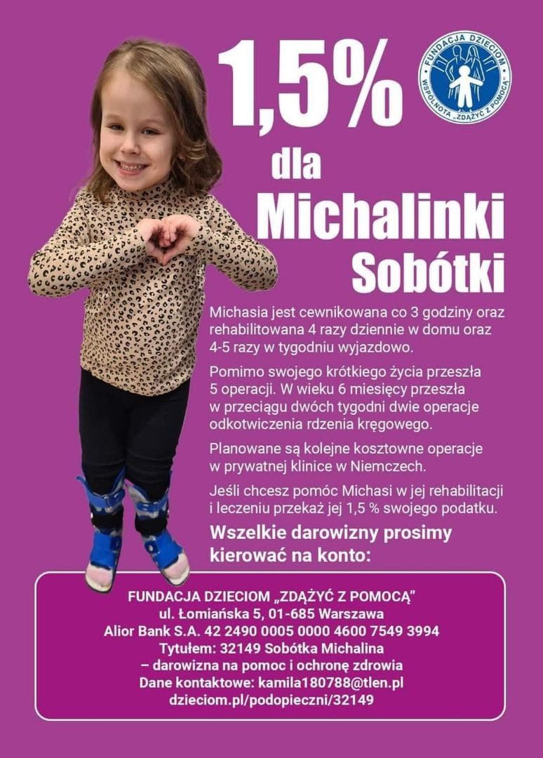 Michalina walczy o zdrowie. Pomóżmy jej w tej trudnej drodze
