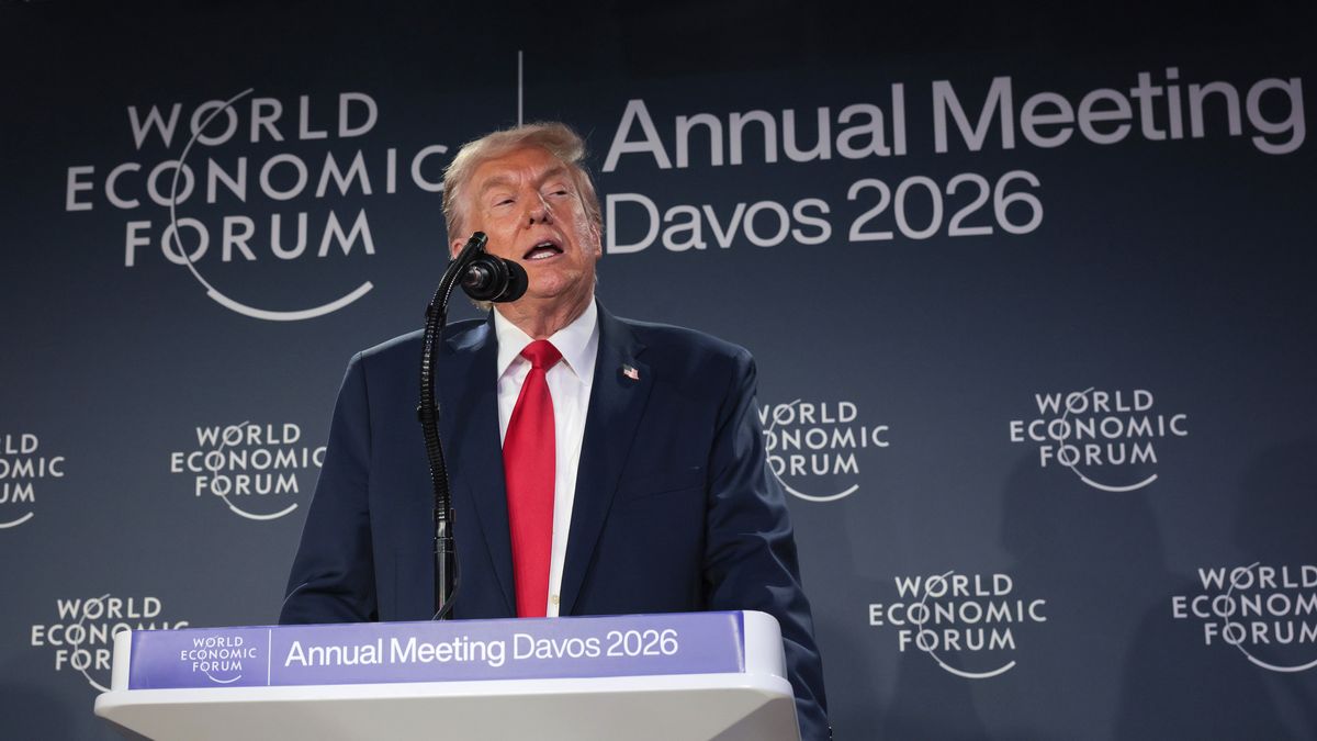 DAVOS, SWITZERLAND - JANUARY 21: U.S. President Donald Trump speaks during a reception for business leaders at the World Economic Forum (WEF) Annual Meeting on January 21, 2026 in Davos, Switzerland. The annual meeting of political and business leaders comes amid rising tensions between the United States and Europe over a range of issues, including Trump's vow to acquire Greenland, a semi-autonomous Danish territory. (Photo by Chip Somodevilla/Getty Images)