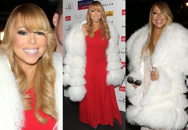 Mariah Carey w białym futrze i sukience za 25 tysięcy (ZDJĘCIA)