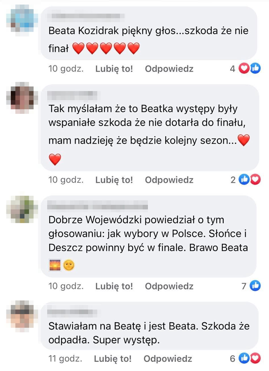 Komentarze po eliminacji Beaty Kozidrak