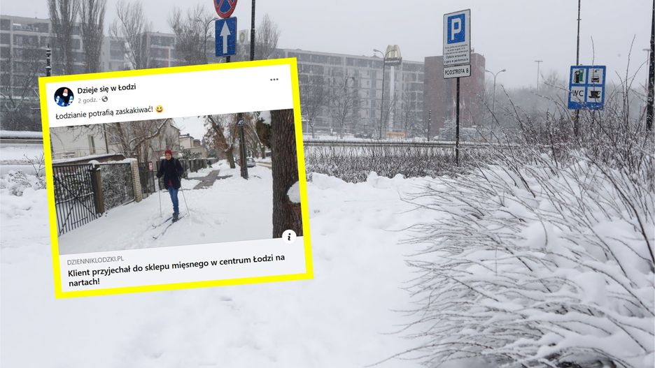Łodzianin pojechał po mięso na nartach. "Ekspedientka się zdziwiła"