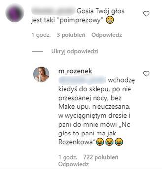Fan zachwala oryginalną barwę głosu Małgorzaty Rozenek