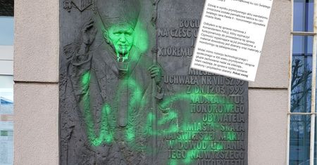 Oblali farbą tablicę z papieżem. Burmistrz grzmi