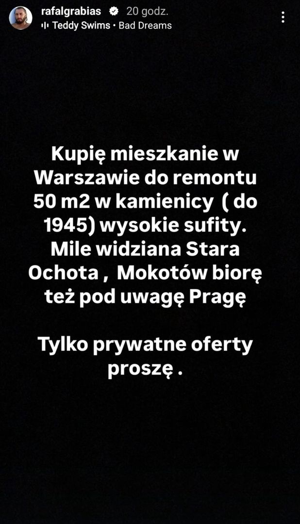 Rafał Grabias szuka mieszkania w Warszawie