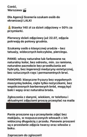 Poszukiwania statystów do "Lalki" trwają