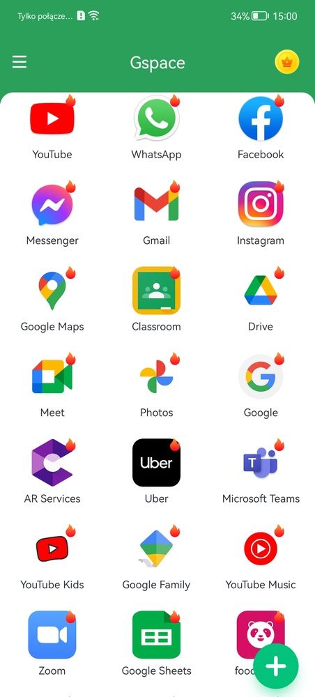 Po zalogowaniu się do Google Play, możemy ponowić instalację aplikacji. GSpace proponuje kilkanaście najważniejszych narzędzi (sugeruję by Facebook i Messenger instalować jednak spoza tego środowiska), ale z poziomu aplikacji Google można dokonać instalacji dowolnej aplikacji z Google Play. Za pomocą ikonki z plusem można też przenieść do środowiska GMS niektóre aplikacje, które były zainstalowane wcześniej na telefonie. Jeśli GSpace odmówi poprawnego działania, rozwiązaniem zwykle jest ponowne uruchomienie tej aplikacji