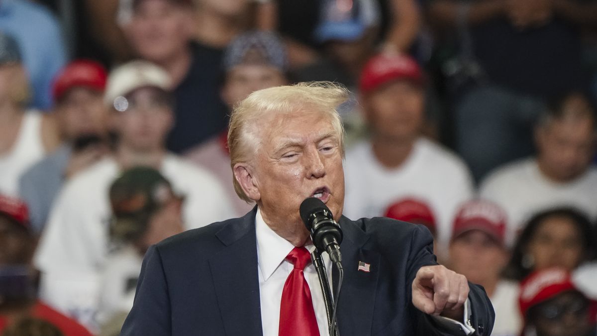 ATLANTA, GA - AUGUST 3- Former President and current Republican presidential nominee Donald Trump speaks during a campaign event on Saturday, August 3, 2024 in Atlanta, GA. (Photo by Elijah Nouvelage for The Washington Post via Getty Images)