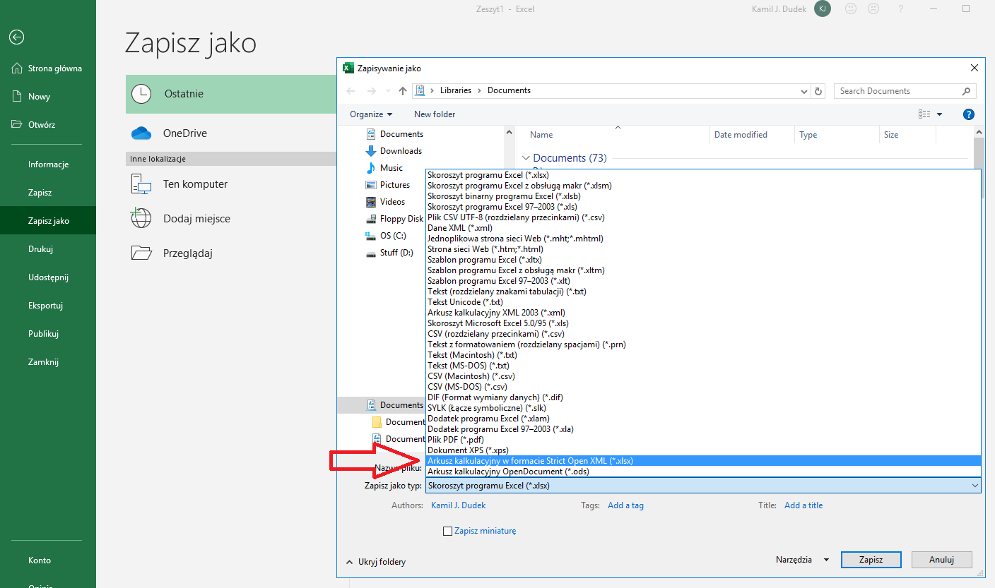 Excel zapisze w formacie Strict, ale tylko trochę (fot. Kamil Dudek)