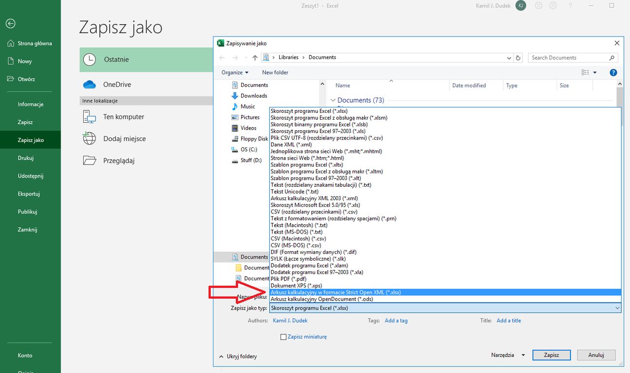 Excel zapisze w formacie Strict, ale tylko trochę (fot. Kamil Dudek)