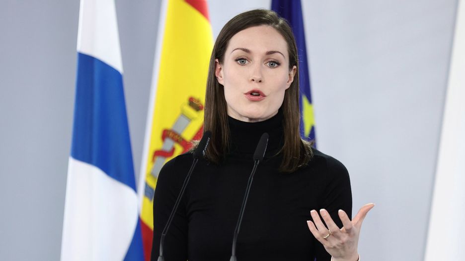 MADRID, SPAIN - JANUARY 26: The Prime Minister of the Republic of Finland, Sanna Marin, appears after a meeting with the President of the Government, at the Moncloa, on 26 January, 2022 in Madrid, Spain. The meeting between the two leaders aims to address various issues on the European agenda such as the evolution of the coronavirus pandemic, economic recovery, migration and energy prices. They will also focus their dialogue on the ongoing situation between Russia and Ukraine. (Photo By EUROPA PRESS/E. Parra. POOL via Getty Images)