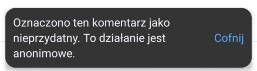 Komunikat pojawia się po wciśnięciu kciuka w dół.