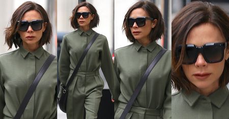 #TRENDY: Victoria Beckham w oliwkowym komplecie