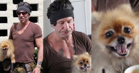 Mickey Rourke poszedł z psem na kawę (ZDJĘCIA)