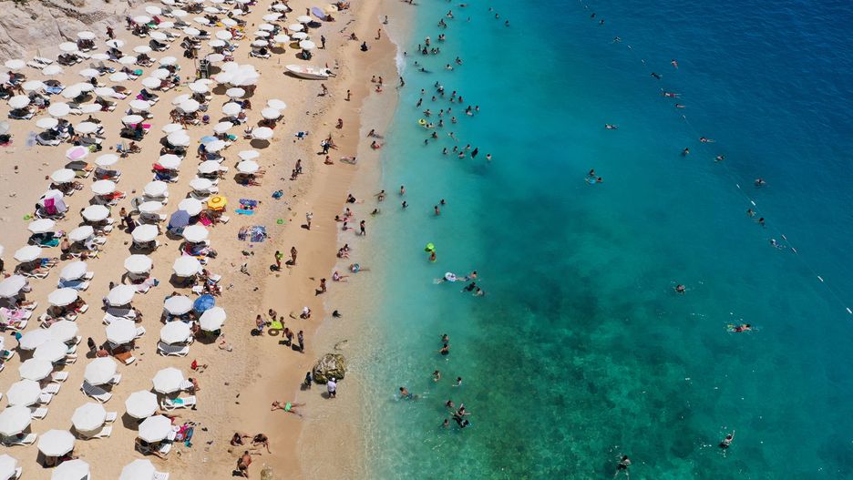 ANTALYA, TURKIYE - JULY 24: An aerial view of Kaputas Beach in Kas district of Antalya during hot weather in Turkiye on July 24, 2022. (Photo by Talip Demirci/Anadolu Agency via Getty Images)