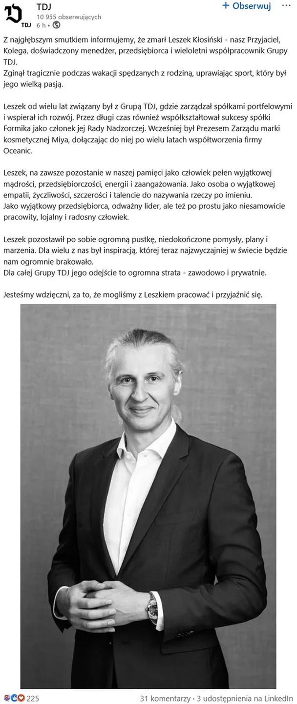 Nie żyje Leszek Kłosiński.