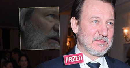 Patrzymy na Więckiewicza i nie dowierzamy. Siwizna, bujna broda. Ależ METAMORFOZA