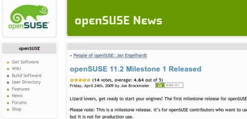 Wydano openSUSE 11.2 Milestone 1 - pozytywne aktualizacje