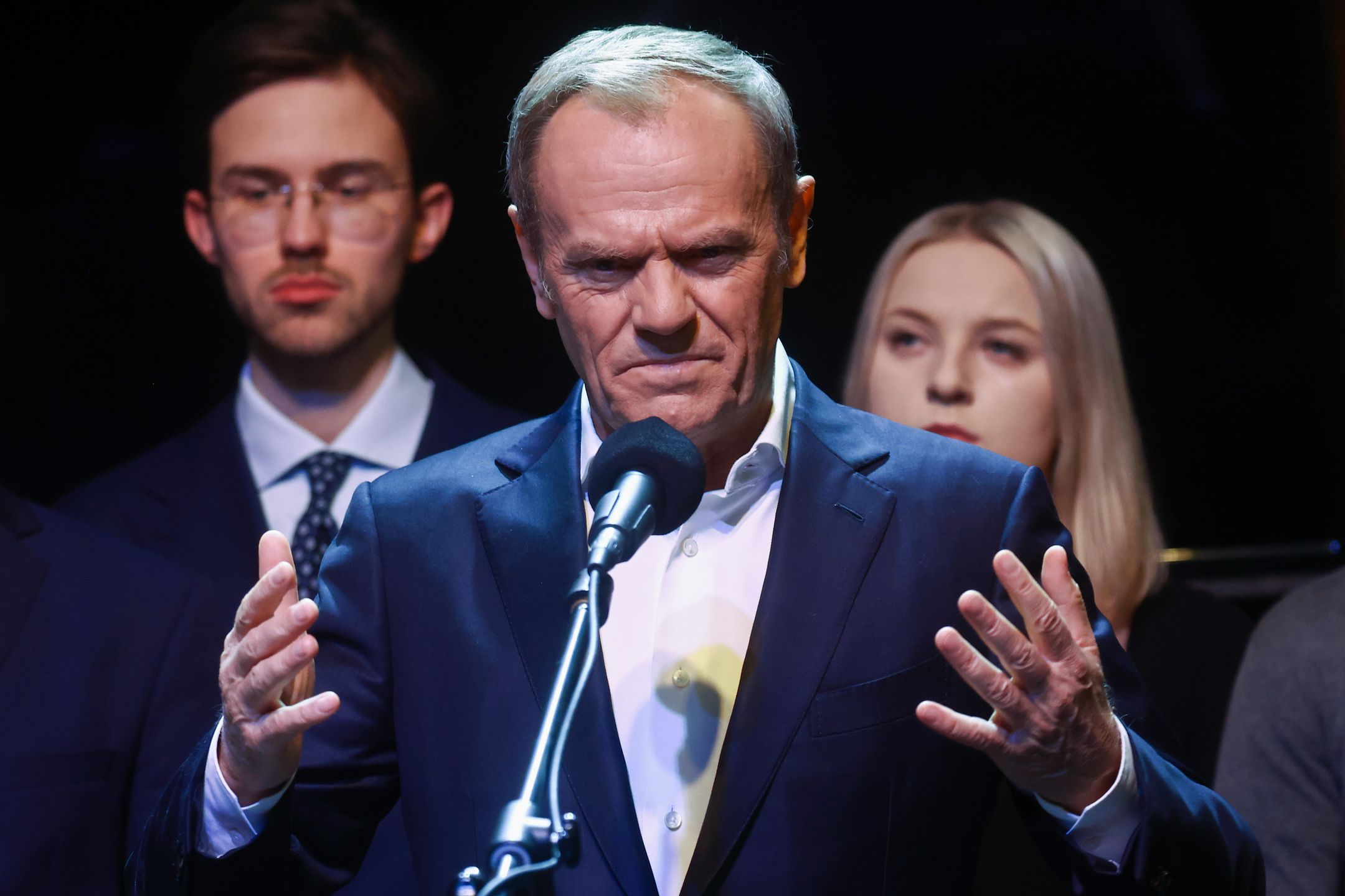 Donald Tusk, the leader of the largest opposition party, Civic Platform (PO), speaks during a press conference in Krakow, Poland on December 2nd, 2022. (Photo by Beata Zawrzel/NurPhoto via Getty Images)