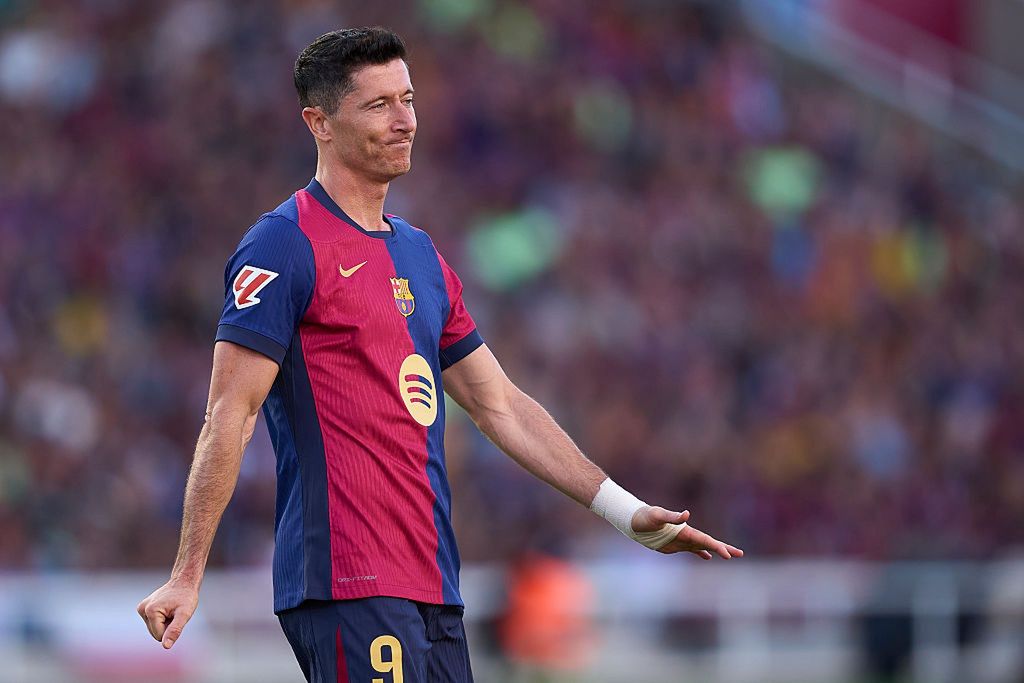 FC Barcelona v Villarreal CF - La Liga EA Sports
BARCELONA, SPAIN - MAY 18: Robert Lewandowski of FC Barcelona reacts as he fails to score during the LaLiga match between FC Barcelona and Villarreal CF at Estadi Olimpic Lluis Companys on May 18, 2025 in Barcelona, Spain. (Photo by Pablo Rodriguez/Quality Sport Images/Getty Images)
Quality Sport Images