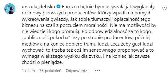 Urszula Dębska surowo o producentach telewizyjnych