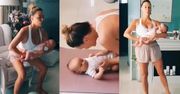Rozciągnięta Małgorzata Rozenek ćwiczy z dwumiesięcznym synkiem na rękach: "Henryś poczuł sportowy zew" (WIDEO)