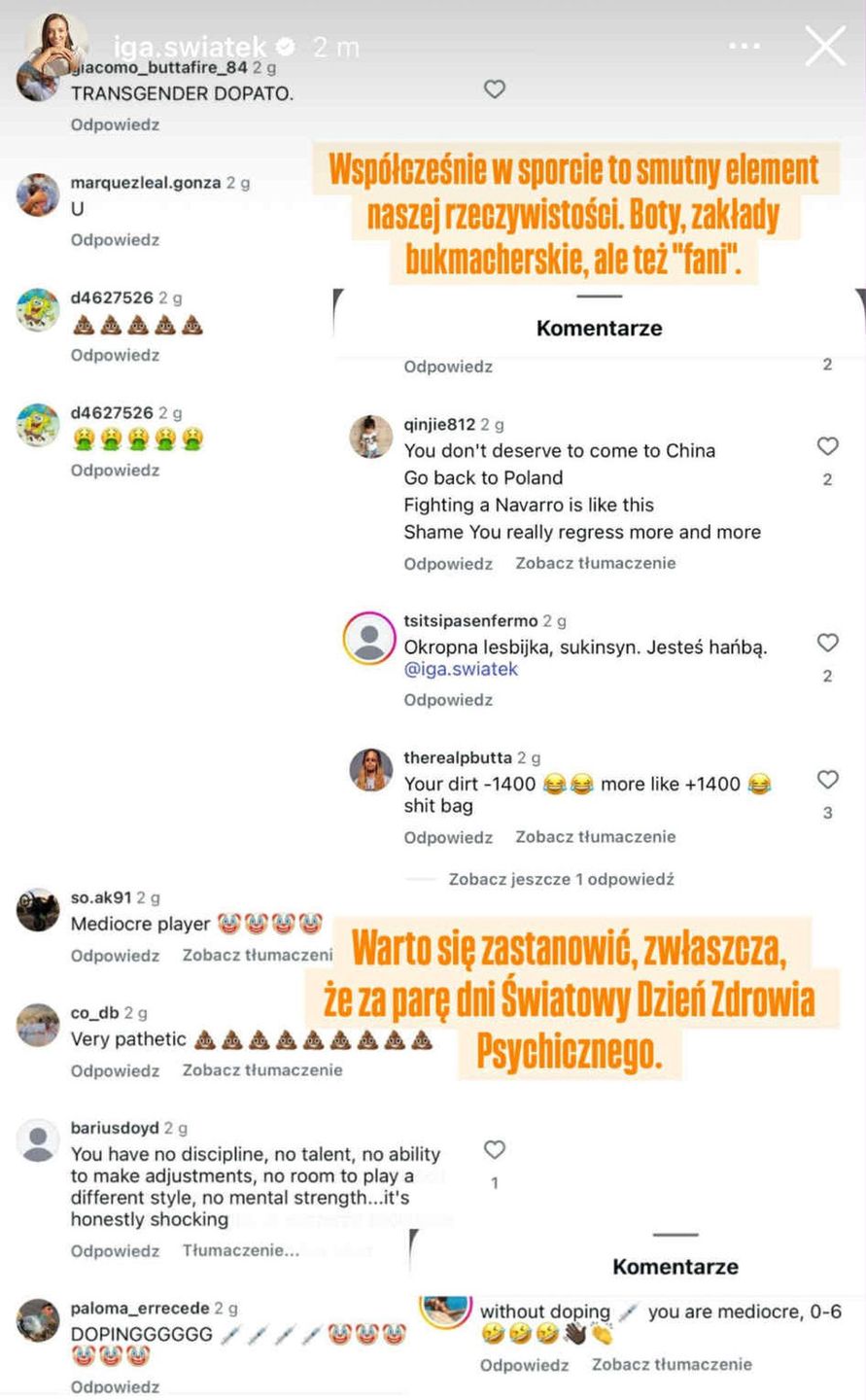 Iga Świątek pokazała obraźliwe komentarze internautów