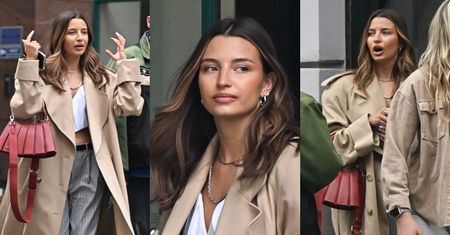 Julia Wieniawa w długim prochowcu zamiata stołeczne ulice. Zabrała ze sobą "tanią" torebkę. Stylowa?