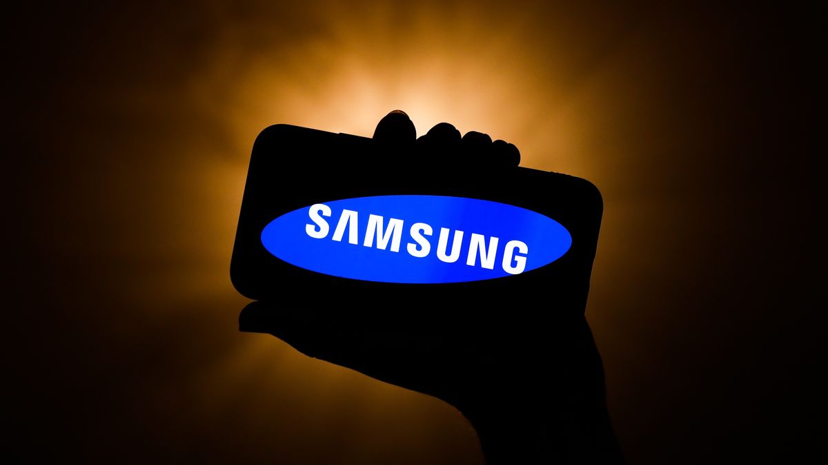Samsung logo displayed on a phone screen is seen in this illustration photo taken in Krakow, Poland on September 30, 2021. (Photo by Jakub Porzycki/NurPhoto via Getty Images)