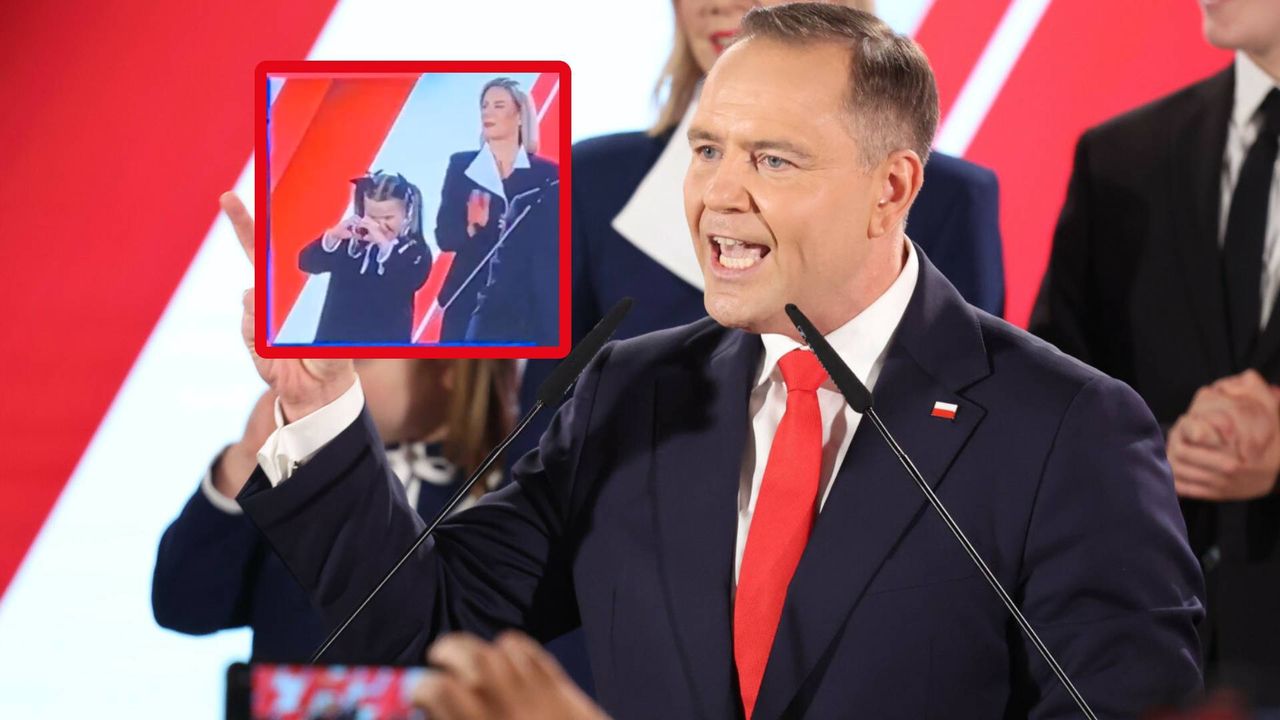 Karol Nawrocki przemawiał. Jednak to jego córka skradła show