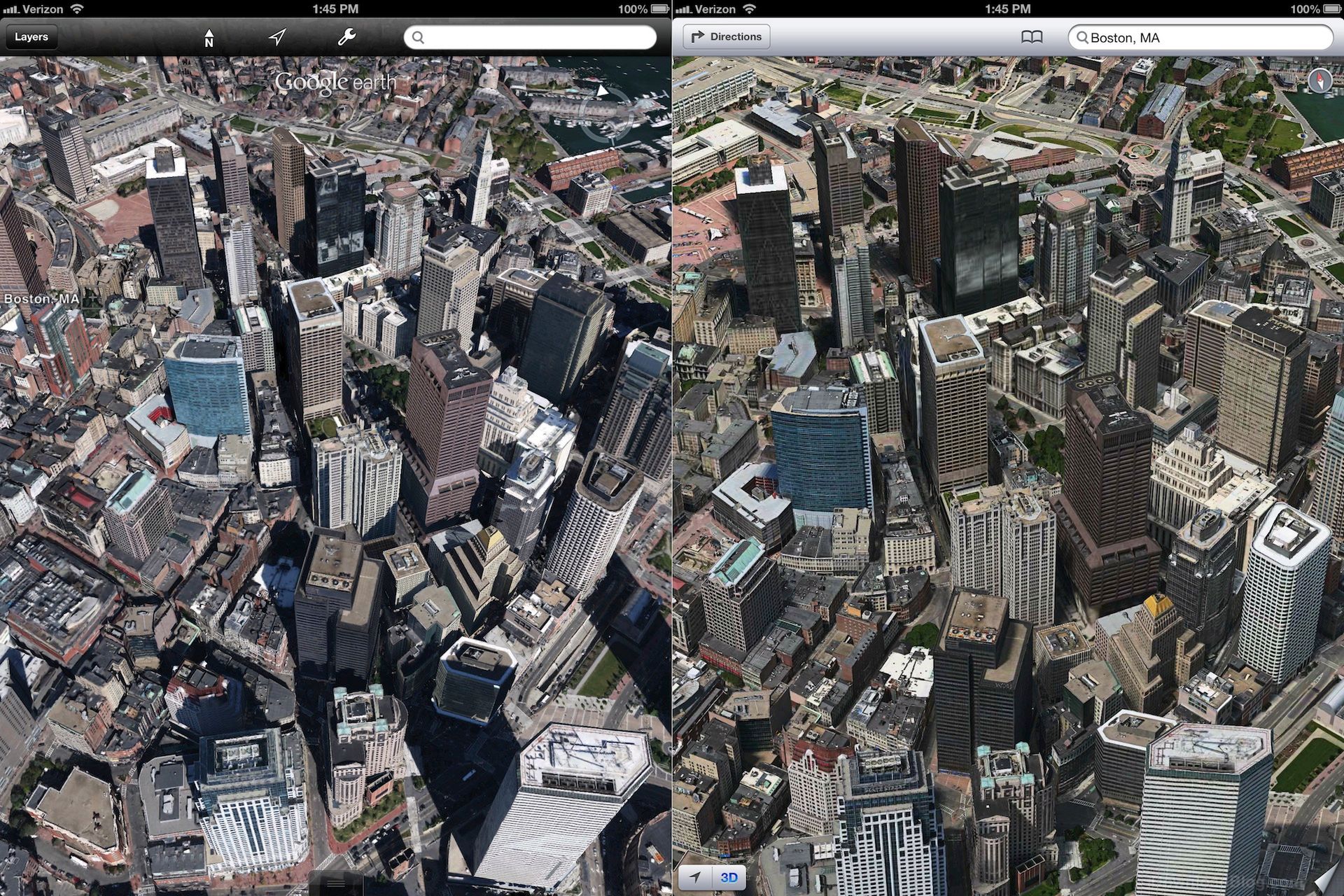 Starcie gigantów - porównanie map 3D Google'a i Apple'a 2