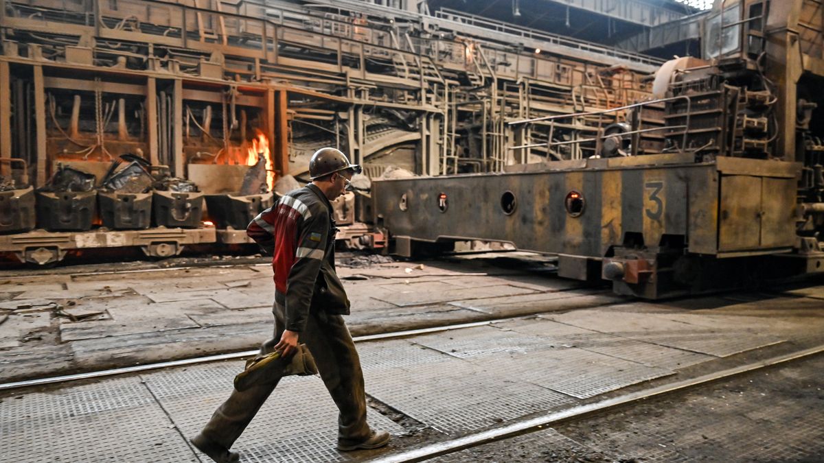 An employee works in an open-hearth furnace shop at Zaporizhstal PJSC in Zaporizhzhia, Ukraine, on November 13, 2024. NO USE RUSSIA. NO USE BELARUS. (Photo by Ukrinform/NurPhoto via Getty Images)