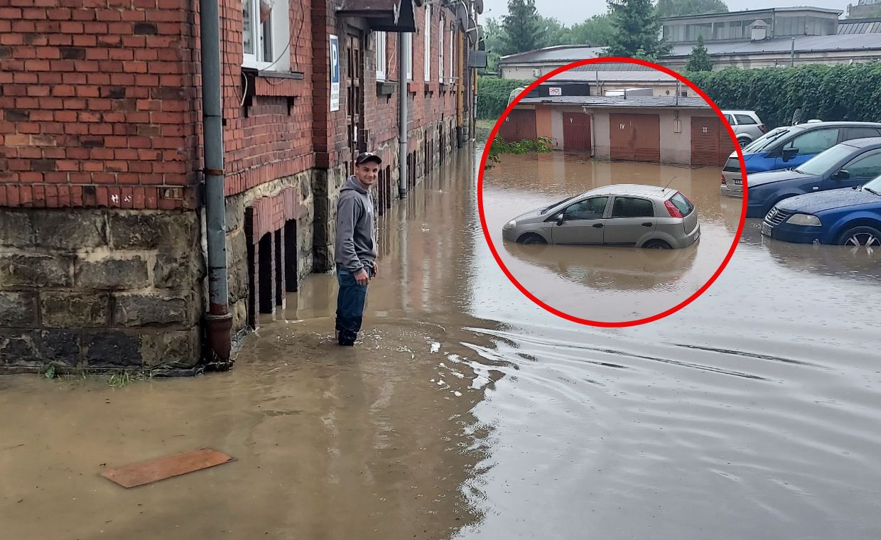 Ulewa w Bielsku-Białej. Zalane piwnice i samochody