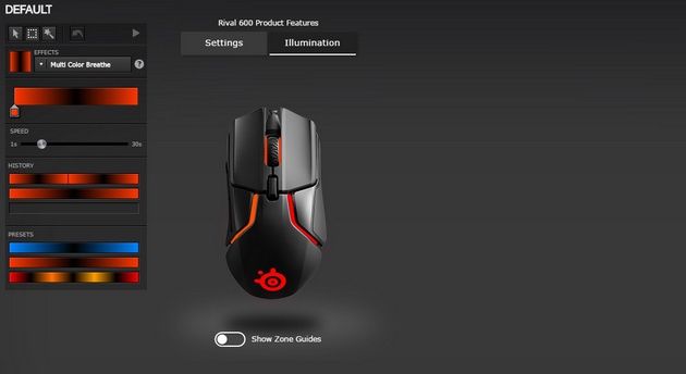 SteelSeries Rival 600 - ustawienia podświetlenia