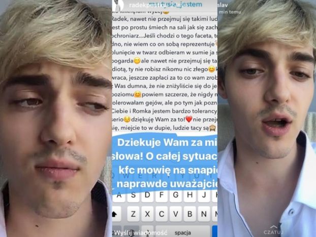 Radek Pestka skarży się na Snapchacie, że ZOSTAŁ OPLUTY W KFC! "Nie wyglądaliśmy jakoś ultrapedalsko. Cieszę się, że nas NIE POBIŁ!"